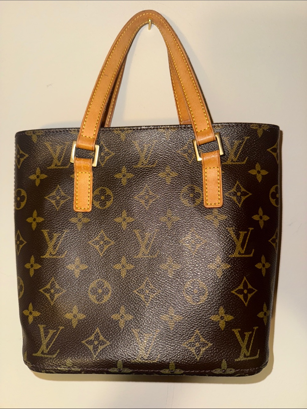 Louis Vuitton Monogram Canvas Tote with Tan Leather Handles